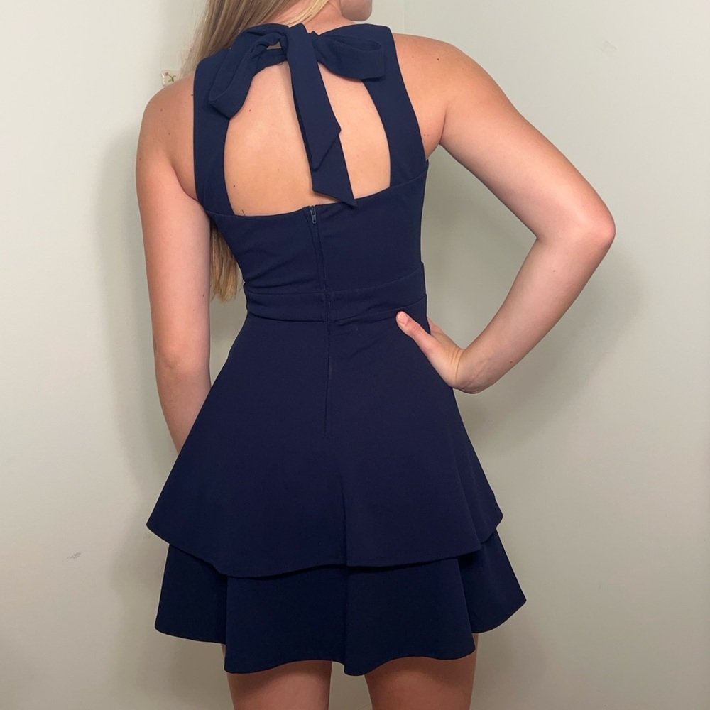 B Darlin Navy Blue Bow-Back Mini Dress